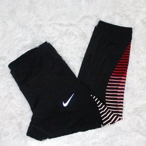 NIKE Power Epic Run Tight Cropped Leggings Size M Black and Pink